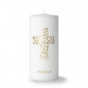 Bougie blanche et Or Croix Alléluia