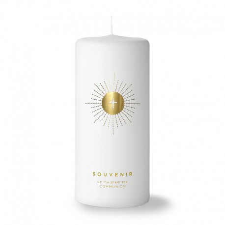 Bougie blanche et Or "Souvenir de ma première Communion" - Bougies objets religieux God save the king