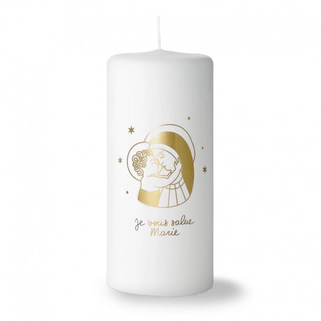 Bougie blanche et Or "je vous salue Marie" - Bougies objets religieux God save the king