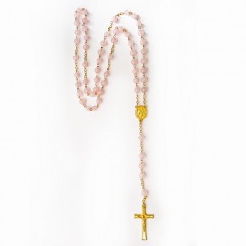 ♥ Chapelet doré Ave Maria en pierres naturelles quartz rose - grand format - Chapelet et dizainiers objets religieux God save...