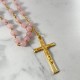 ♥ Chapelet doré Ave Maria en pierres naturelles quartz rose - grand format - Chapelet et dizainiers objets religieux God save...