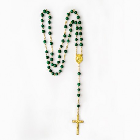 ♥ Chapelet doré Ave Maria en pierres naturelles vertes - grand format - Chapelet et dizainiers objets religieux God save the ...