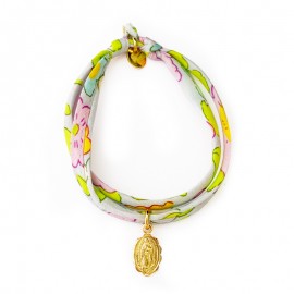 ♥ Bracelet Liberty coulissant Beryl fluo avec médaille Vierge Marie en plaqué or