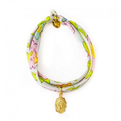 ♥ Bracelet Liberty coulissant Beryl fluo avec médaille Vierge Marie en plaqué or