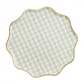 ♥ Assiettes à Carreaux vert sauge - 23 cm - Décoration de Communion Godsavetheking