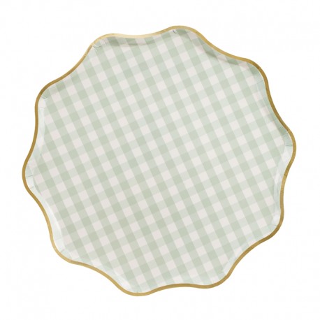 ♥ Assiettes à Carreaux vert sauge - 23 cm - Décoration de Communion Godsavetheking