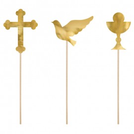 ♥ Décorations de gâteau de première communion en or - Lot de 6 - Décoration de Communion Godsavetheking