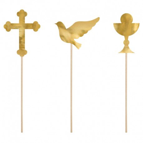 ♥ Décorations de gâteau de première communion en or - Lot de 6 - Décoration de Communion Godsavetheking