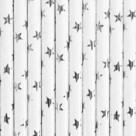 ♥ Pailles blanches étoiles argentées x 10 - Décoration de Fête Godsavetheking