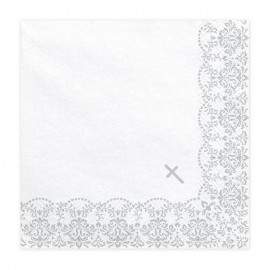 ♥ Serviettes de communion Croix argent- Lot de 20 - Décoration de Communion Godsavetheking