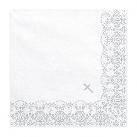 ♥ Serviettes de communion Croix argent- Lot de 20 - Décoration de Communion Godsavetheking