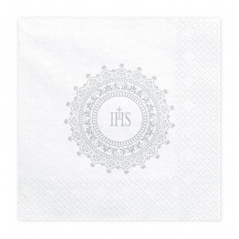 ♥ Serviettes de communion IHS argent- Lot de 20 - Décoration de Communion Godsavetheking
