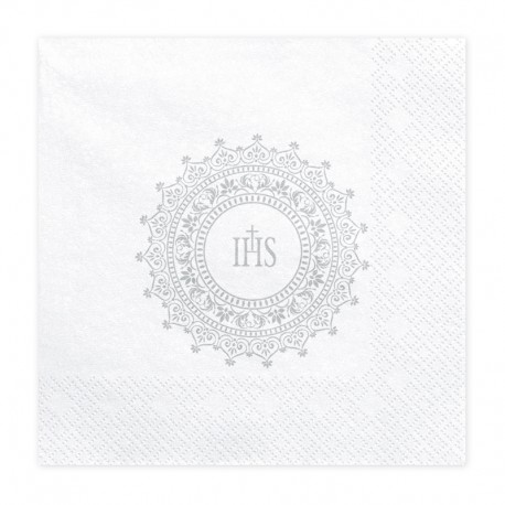 ♥ Serviettes de communion IHS argent- Lot de 20 - Décoration de Communion Godsavetheking