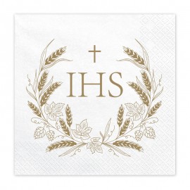 ♥ Serviettes de communion IHS doré- Lot de 20 - Décoration de Communion Godsavetheking