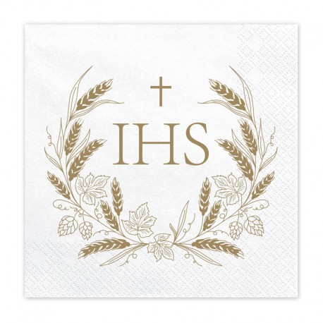 ♥ Serviettes de communion IHS doré- Lot de 20 - Décoration de Communion Godsavetheking
