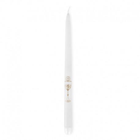 ♥ Cierge de Communion blanc avec calice doré - Bougies objets religieux God save the king