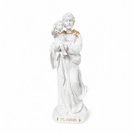 ♥ Statue de St Joseph et Jésus blanc avec des touches dorées - 30 cm - Statues objets religieux God save the king