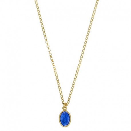♥ Collier Médaille Miraculeuse Émail Bleu en Argent 925 Doré - Colliers et sautoirs Godsavetheking