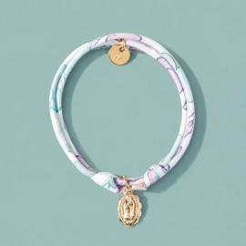 ♥ Bracelet Liberty coulissant Betsy Céladon avec médaille Vierge Marie en plaqué or