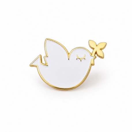 Pin's Esprit Saint avec son rameau d'olivier - colombe de la paix - Pin's et écusson religieux Godsavetheking