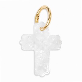 Porte-clé Croix en Acétate Nacré – Anneau Doré - Objets religieux de Pâques objets religieux God save the king