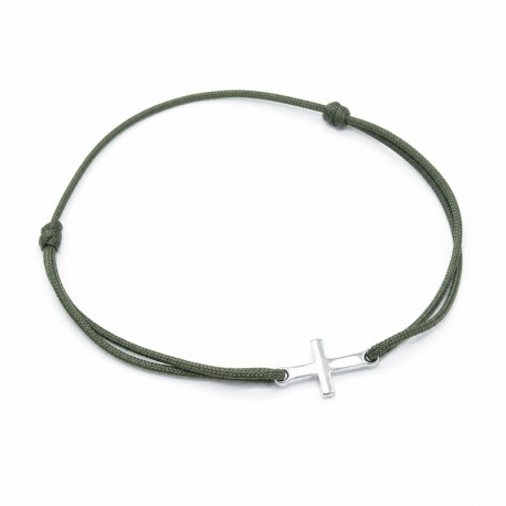 Bracelet Homme Croix Argent 925 - Kaki - Bracelets religieux Godsavetheking