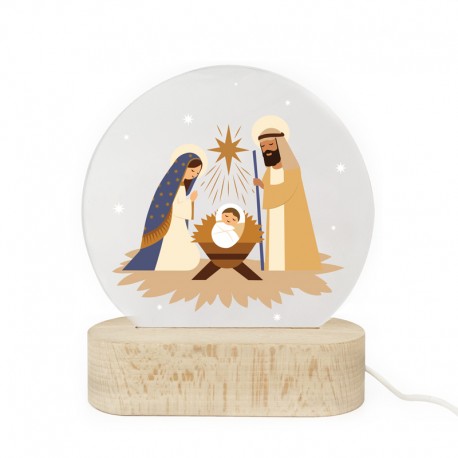 Lampe veilleuse crèche de Noël – Sainte Famille en plexiglass et bois - Lampes veilleuse objets religieux God save the king
