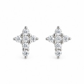 Boucles d'oreilles puce croix argent et zirconium - Boucles d'oreilles Godsavetheking
