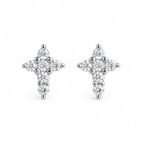 Boucles d'oreilles puce croix argent et zirconium - Boucles d'oreilles Godsavetheking