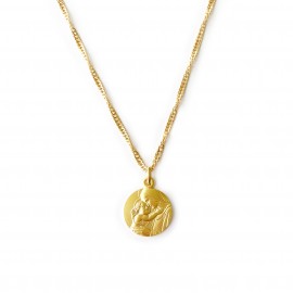 Collier médaille Vierge à l'Enfant 16 mm et chaîne torsadée en plaqué or - Colliers femme Godsavetheking