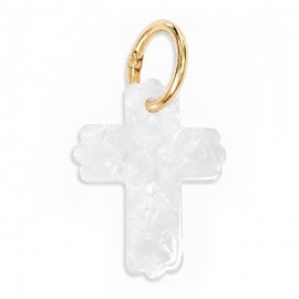 Porte-clé Croix en Acétate Nacré – Anneau Doré - Objets religieux de Pâques objets religieux God save the king