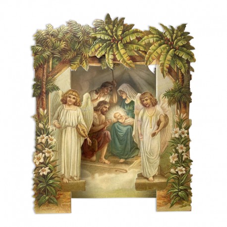 ♥ Carte de Noël en relief 3D avec scène de la nativité, palmiers et anges - Coup de cœurs des sœurs de God save the king