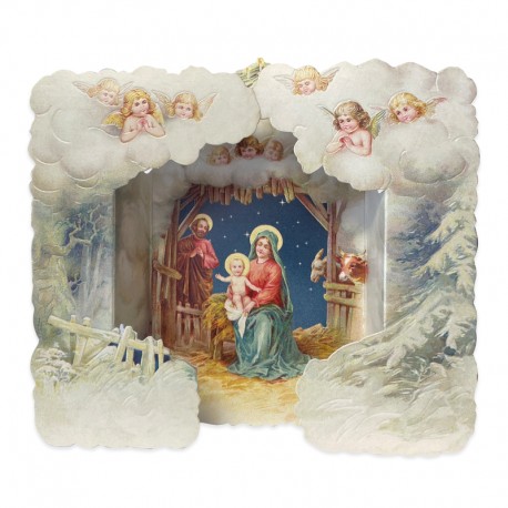 ♥ Carte de Noël en relief 3D avec scène de crèche victorienne et chérubins - Coup de cœurs des sœurs de God save the king