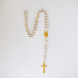 ♥ Chapelet doré Ave Maria en pierres naturelles blanches - grand format - Coup de cœurs des sœurs de God save the king