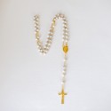 ♥ Chapelet doré Ave Maria en pierres naturelles blanches - grand format