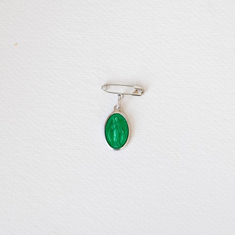 ♥ Broche miraculeuse argentée ovale émaillée verte – 17 mm - Nouveautés Godsavetheking