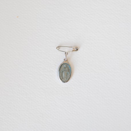 ♥ Broche miraculeuse argentée ovale émaillée bleu-gris – 17 mm - Nouveautés Godsavetheking