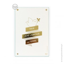 Carte en or à chaud "Paix joie & amour sur terre" - 11,5 x 16,5 cm
