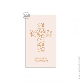 Signet de Profession de foi avec symboles fond rose - 7 x 12 cm - Images et signets de Profession de foi Godsavetheking
