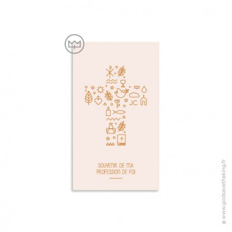 Signet de Profession de foi avec symboles fond rose - 7 x 12 cm - Images et signets de Profession de foi God save the king