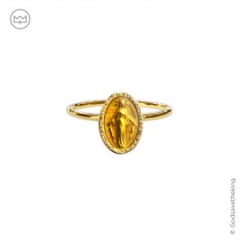 Bague médaille miraculeuse couleur ocre jaune - Bague médaille miraculeuse Godsavetheking