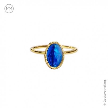 Bague médaille miraculeuse couleur bleu électrique - Bague médaille miraculeuse Godsavetheking