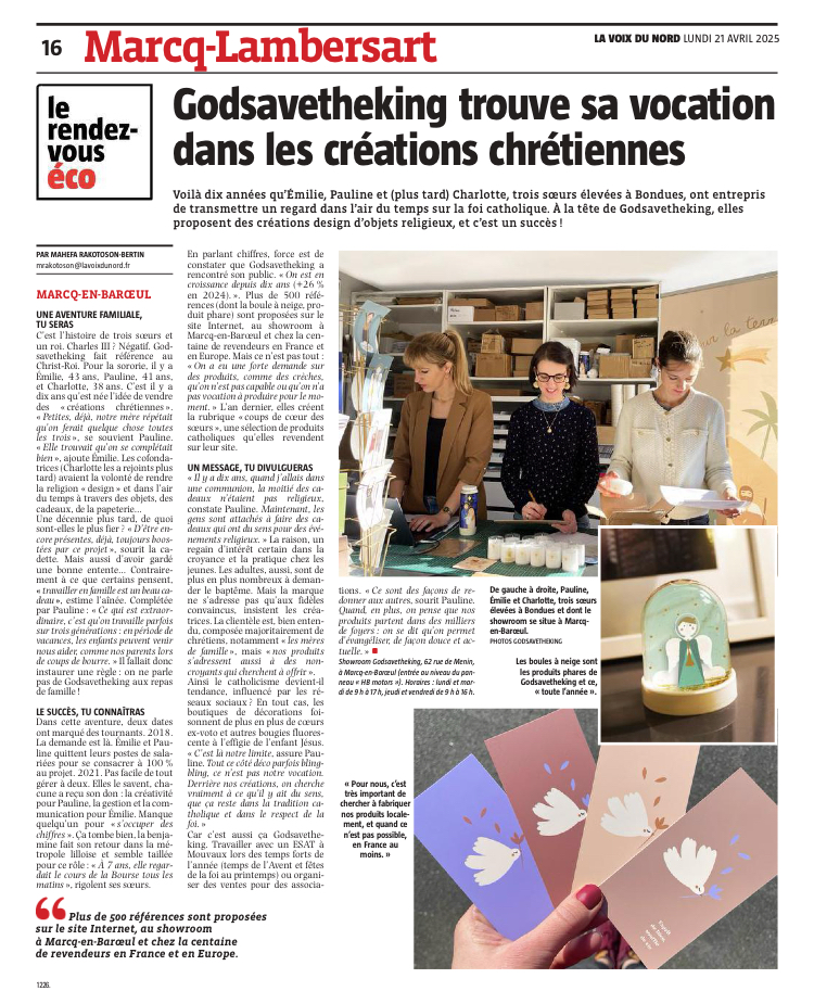 Depuis dix ans, Godsavetheking trouve sa vocation dans les créations chrétiennes, avec foi et en famille La Voix du Nord, le 21 avril 2025
